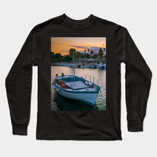 Sunset Seaport Boats Summer Sailing Long Sleeve T-Shirt